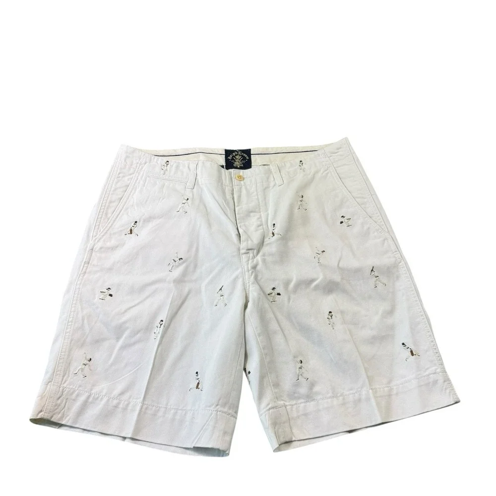 Polo Ralph Lauren Mens 36 White Cricket All Over Logo Embroidered Chino Shorts